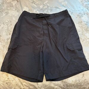 Land’s End Men’s Swim Shorts. Black with blue stitching.  Size L.
